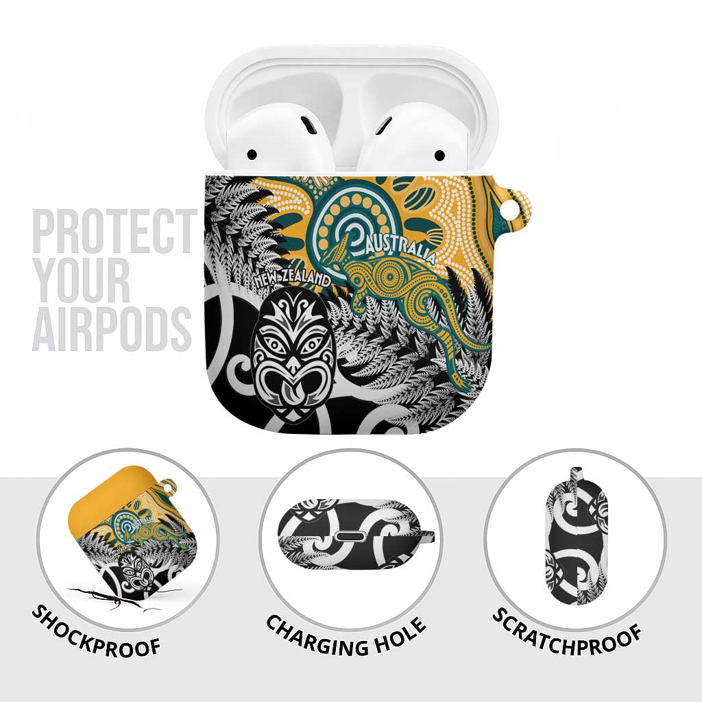 New Zealand Australia Rugby AirPods Case Wallabies Aboriginal All Black Maori Tiki Together - Aussie Hoodie
