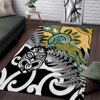 New Zealand Australia Rugby Area Rug Wallabies Aboriginal All Black Maori Tiki Together - Aussie Hoodie