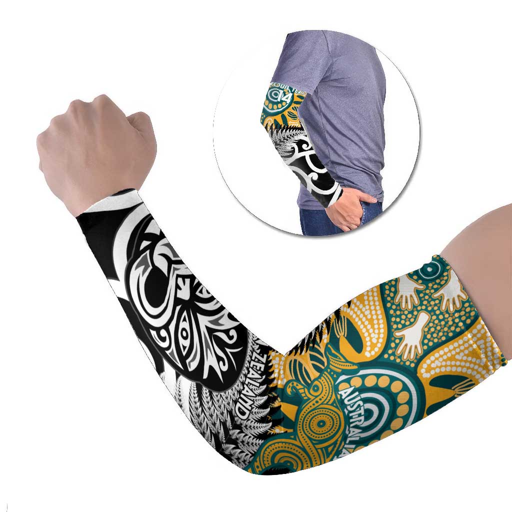 New Zealand Australia Rugby Arm Sleeves Wallabies Aboriginal All Black Maori Tiki Together - Aussie Hoodie