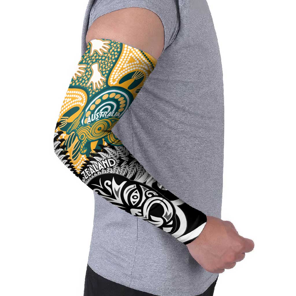 New Zealand Australia Rugby Arm Sleeves Wallabies Aboriginal All Black Maori Tiki Together - Aussie Hoodie