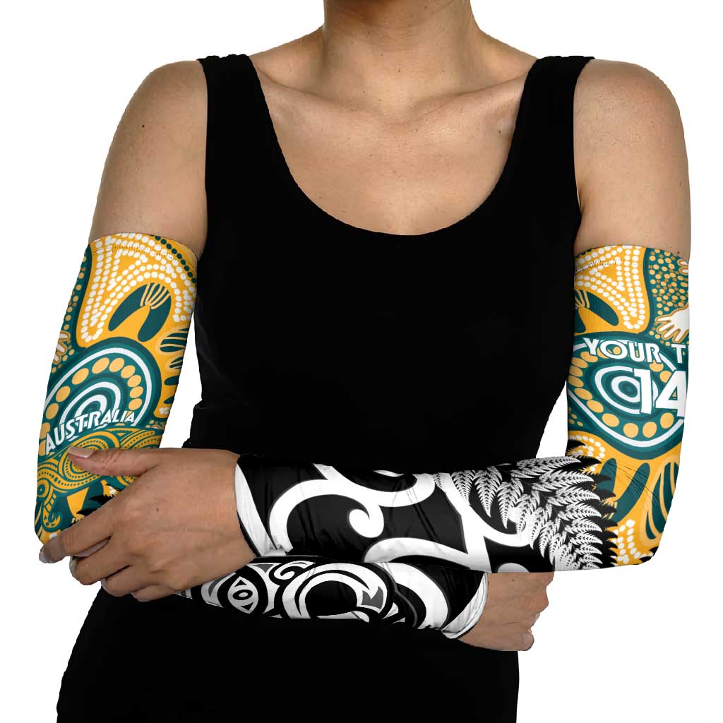 New Zealand Australia Rugby Arm Sleeves Wallabies Aboriginal All Black Maori Tiki Together - Aussie Hoodie