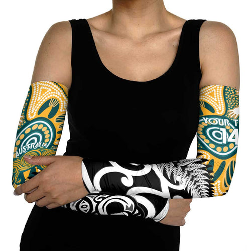 New Zealand Australia Rugby Arm Sleeves Wallabies Aboriginal All Black Maori Tiki Together - Aussie Hoodie