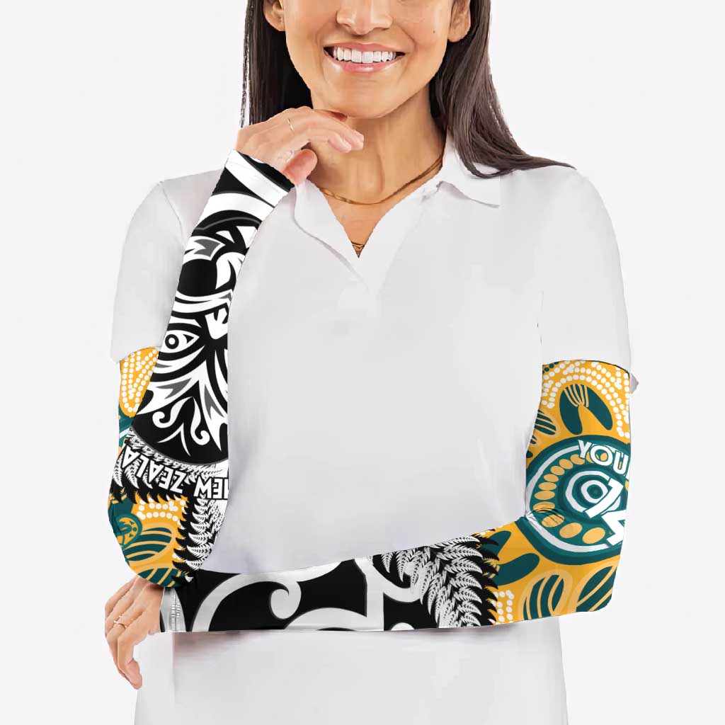 New Zealand Australia Rugby Arm Sleeves Wallabies Aboriginal All Black Maori Tiki Together - Aussie Hoodie