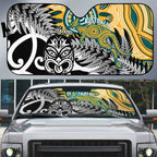 New Zealand Australia Rugby Auto Sun Shade Wallabies Aboriginal All Black Maori Tiki Together - Aussie Hoodie
