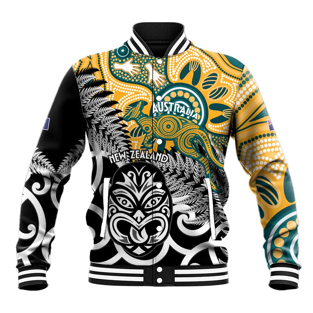 New Zealand Australia Rugby Custom Baseball Jacket Wallabies Aboriginal All Black Maori Tiki Together - Aussie Hoodie