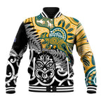 New Zealand Australia Rugby Custom Baseball Jacket Wallabies Aboriginal All Black Maori Tiki Together - Aussie Hoodie