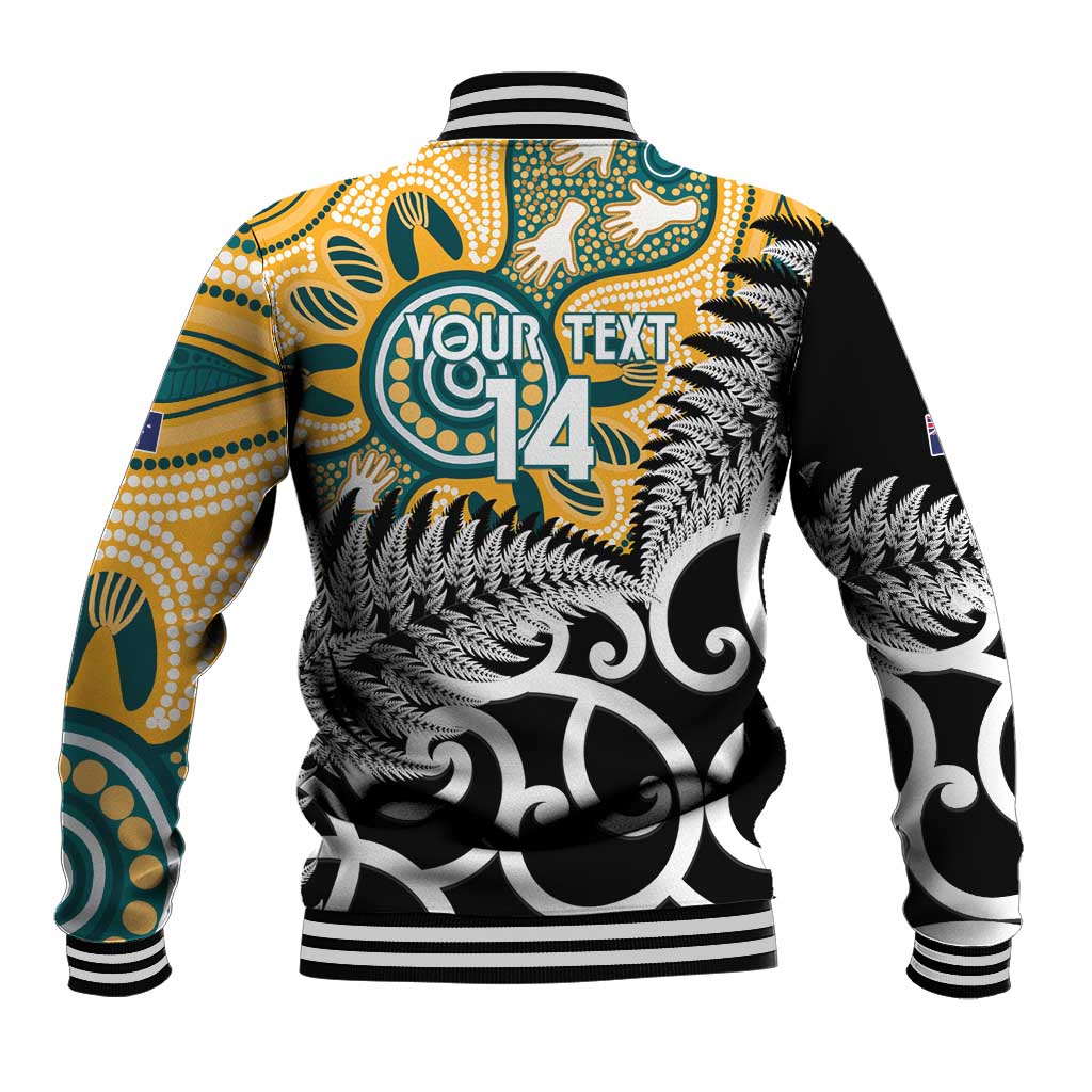 New Zealand Australia Rugby Custom Baseball Jacket Wallabies Aboriginal All Black Maori Tiki Together - Aussie Hoodie