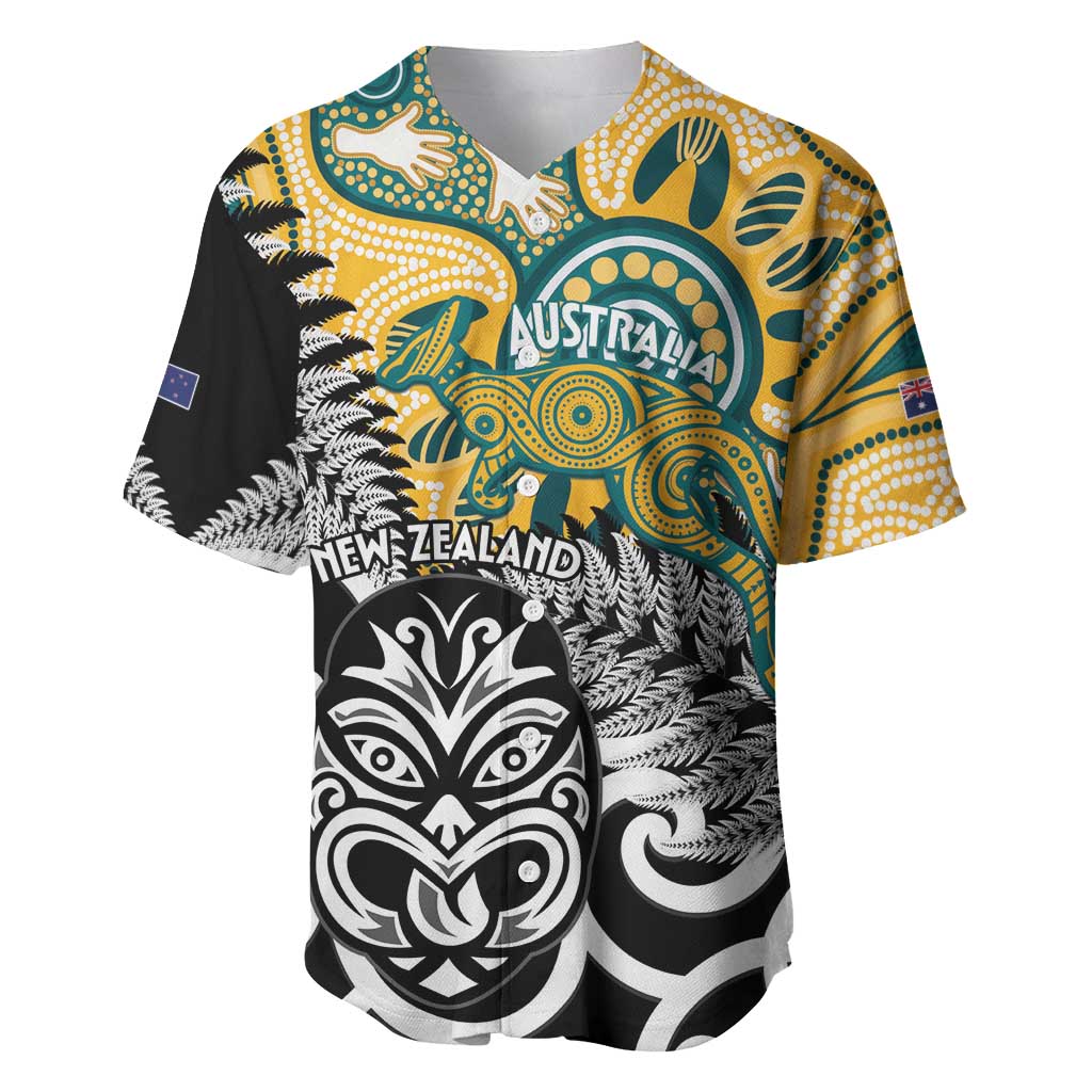 New Zealand Australia Rugby Custom Baseball Jersey Wallabies Aboriginal All Black Maori Tiki Together - Aussie Hoodie