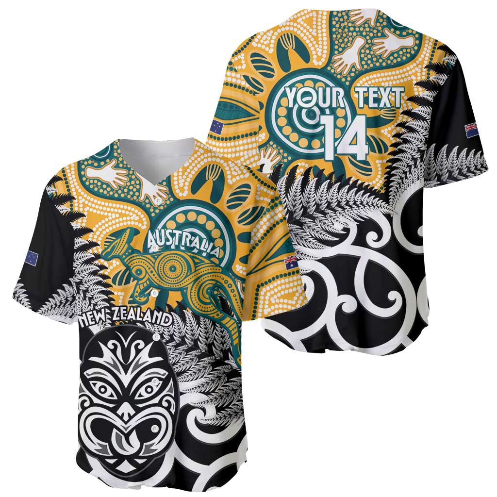 New Zealand Australia Rugby Custom Baseball Jersey Wallabies Aboriginal All Black Maori Tiki Together - Aussie Hoodie