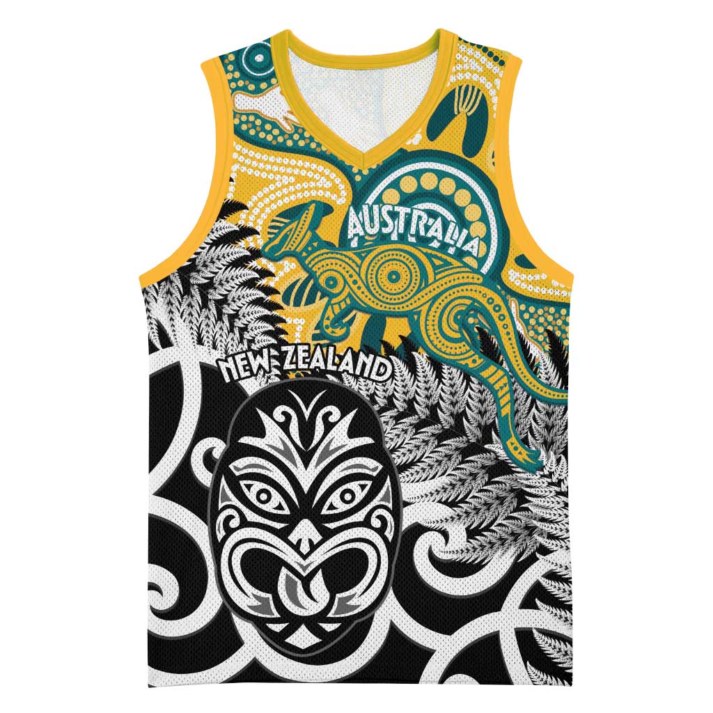 New Zealand Australia Rugby Custom Basketball Jersey Wallabies Aboriginal All Black Maori Tiki Together - Aussie Hoodie