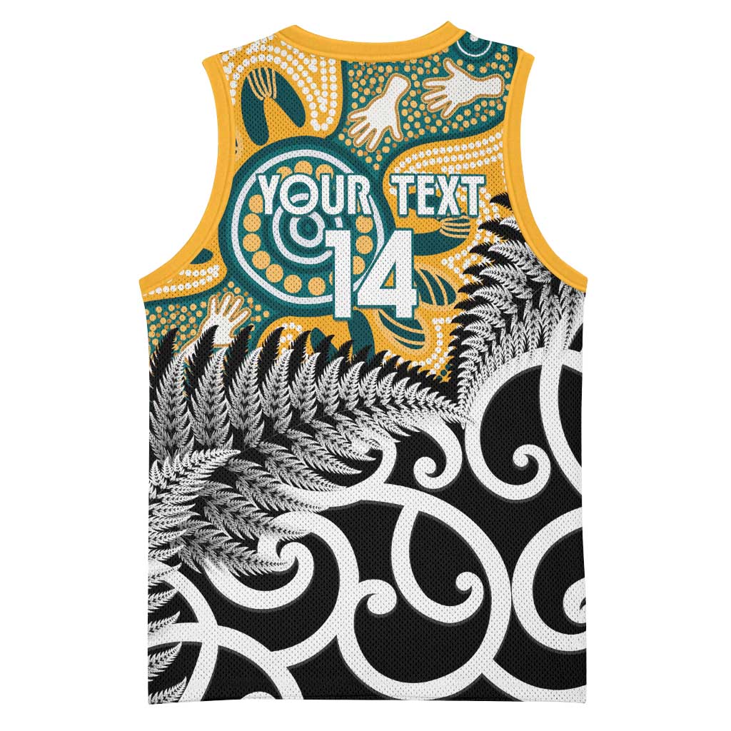 New Zealand Australia Rugby Custom Basketball Jersey Wallabies Aboriginal All Black Maori Tiki Together - Aussie Hoodie