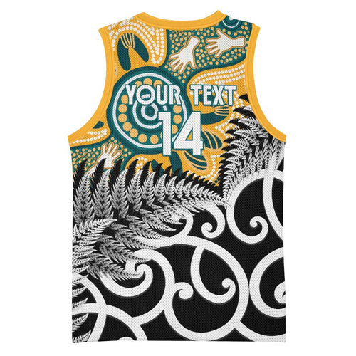 New Zealand Australia Rugby Custom Basketball Jersey Wallabies Aboriginal All Black Maori Tiki Together - Aussie Hoodie