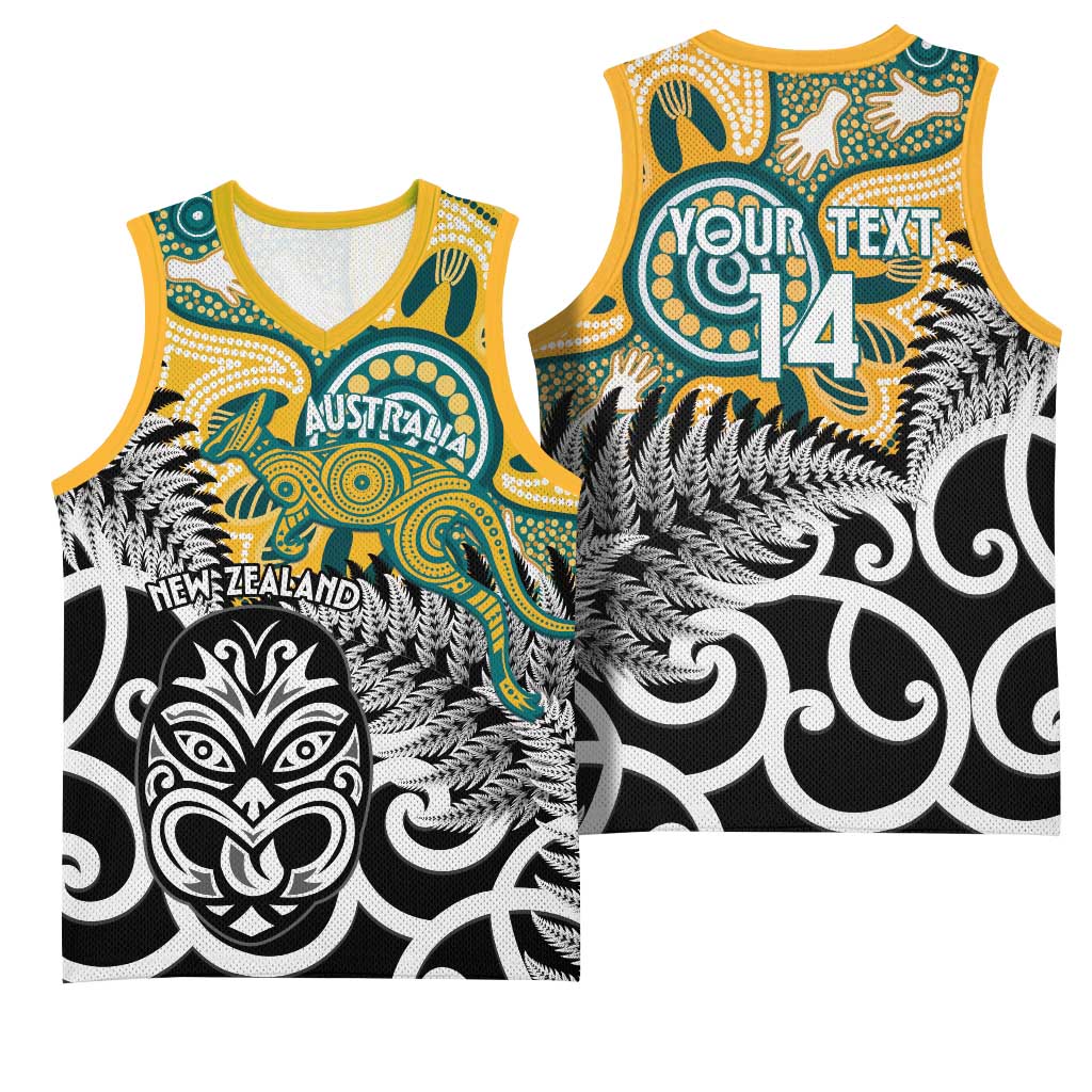 New Zealand Australia Rugby Custom Basketball Jersey Wallabies Aboriginal All Black Maori Tiki Together - Aussie Hoodie