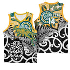 New Zealand Australia Rugby Custom Basketball Jersey Wallabies Aboriginal All Black Maori Tiki Together - Aussie Hoodie