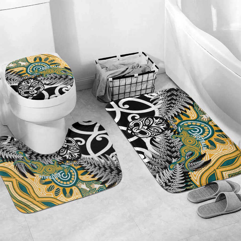 New Zealand Australia Rugby Bathroom Set Wallabies Aboriginal All Black Maori Tiki Together - Aussie Hoodie