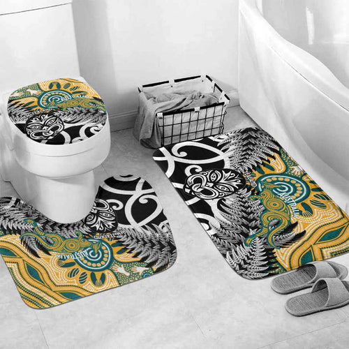 New Zealand Australia Rugby Bathroom Set Wallabies Aboriginal All Black Maori Tiki Together - Aussie Hoodie