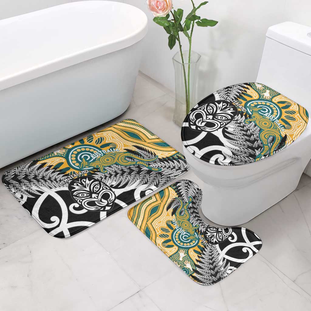 New Zealand Australia Rugby Bathroom Set Wallabies Aboriginal All Black Maori Tiki Together - Aussie Hoodie