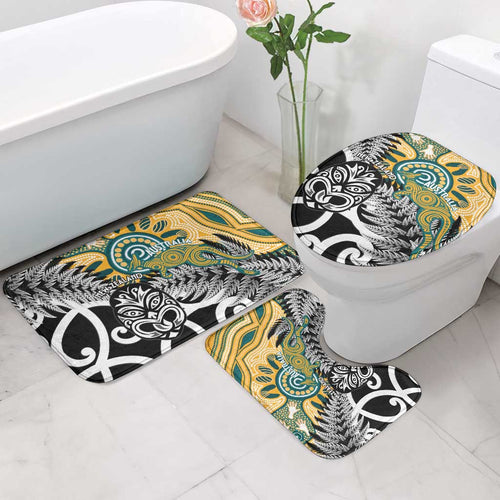 New Zealand Australia Rugby Bathroom Set Wallabies Aboriginal All Black Maori Tiki Together - Aussie Hoodie
