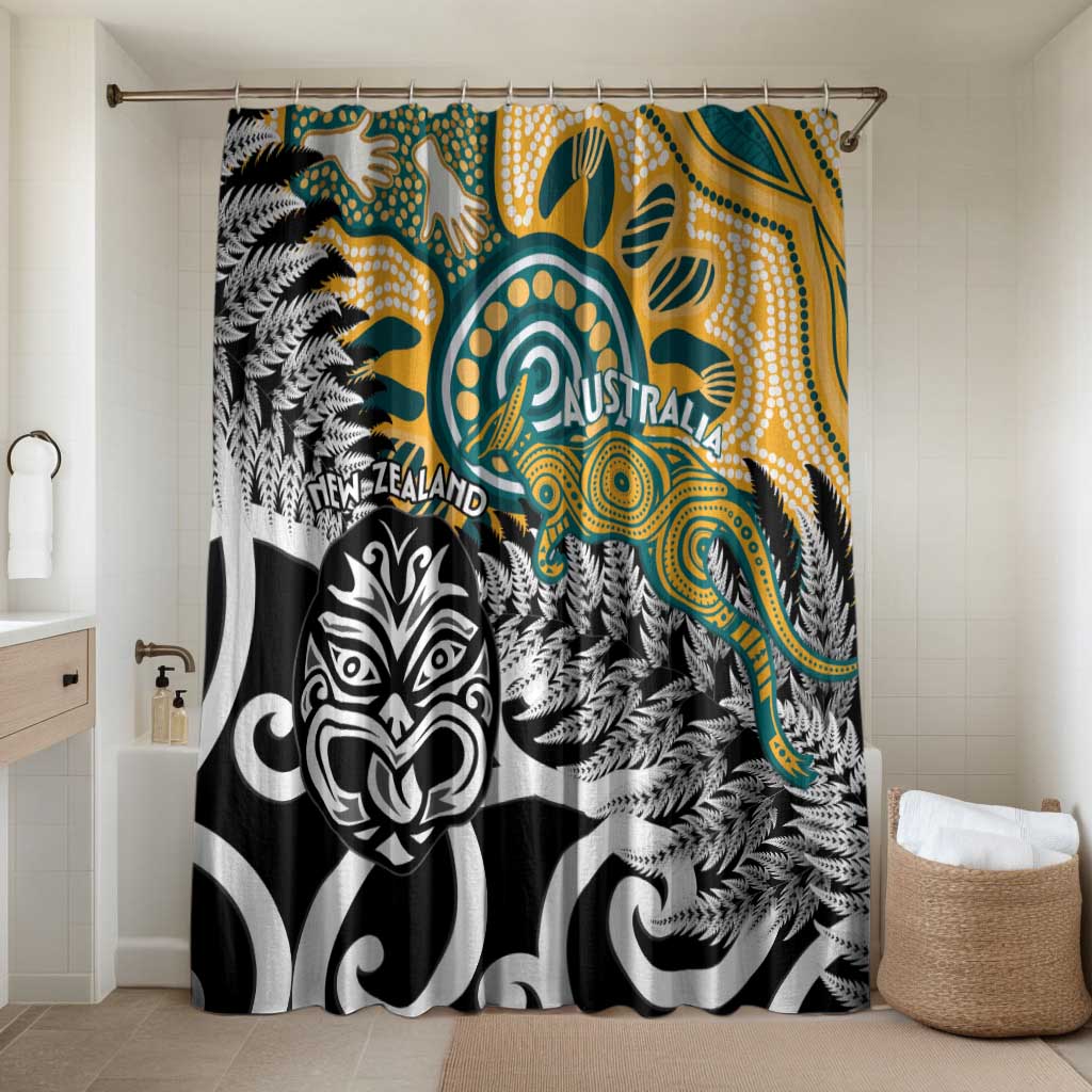 New Zealand Australia Rugby Bathroom Set Wallabies Aboriginal All Black Maori Tiki Together - Aussie Hoodie