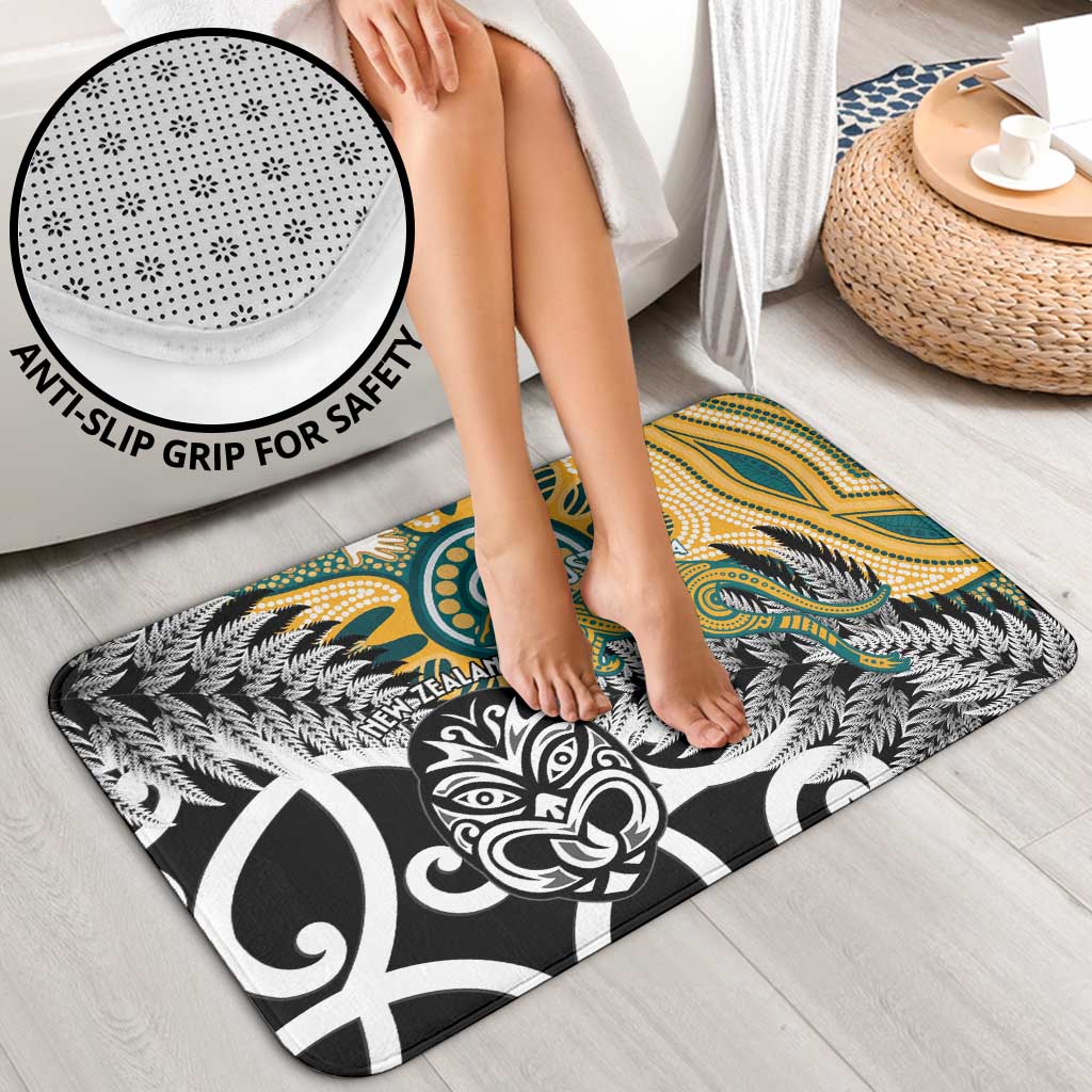 New Zealand Australia Rugby Bathroom Set Wallabies Aboriginal All Black Maori Tiki Together - Aussie Hoodie