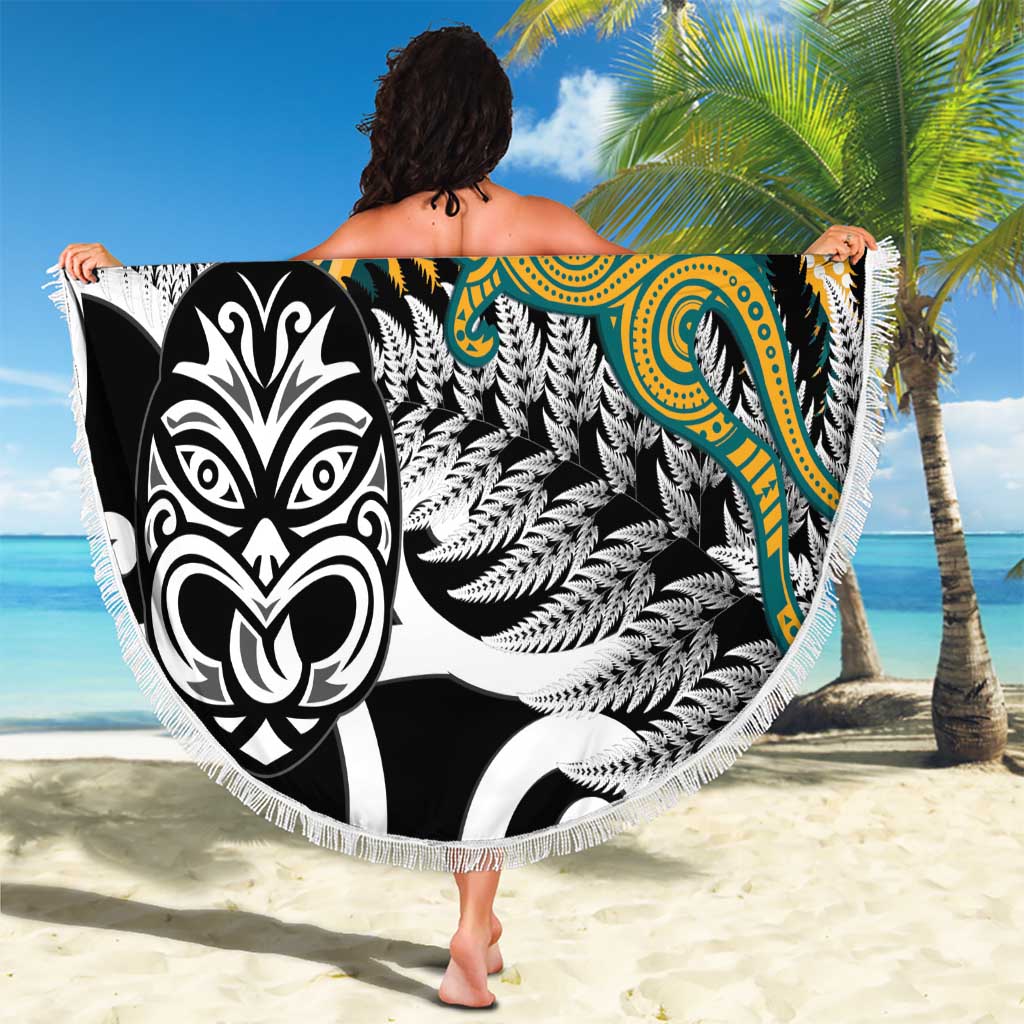 New Zealand Australia Rugby Beach Blanket Wallabies Aboriginal All Black Maori Tiki Together - Aussie Hoodie