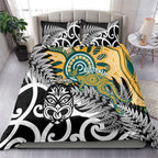 New Zealand Australia Rugby Bedding Set Wallabies Aboriginal All Black Maori Tiki Together - Aussie Hoodie
