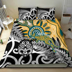 New Zealand Australia Rugby Bedding Set Wallabies Aboriginal All Black Maori Tiki Together - Aussie Hoodie