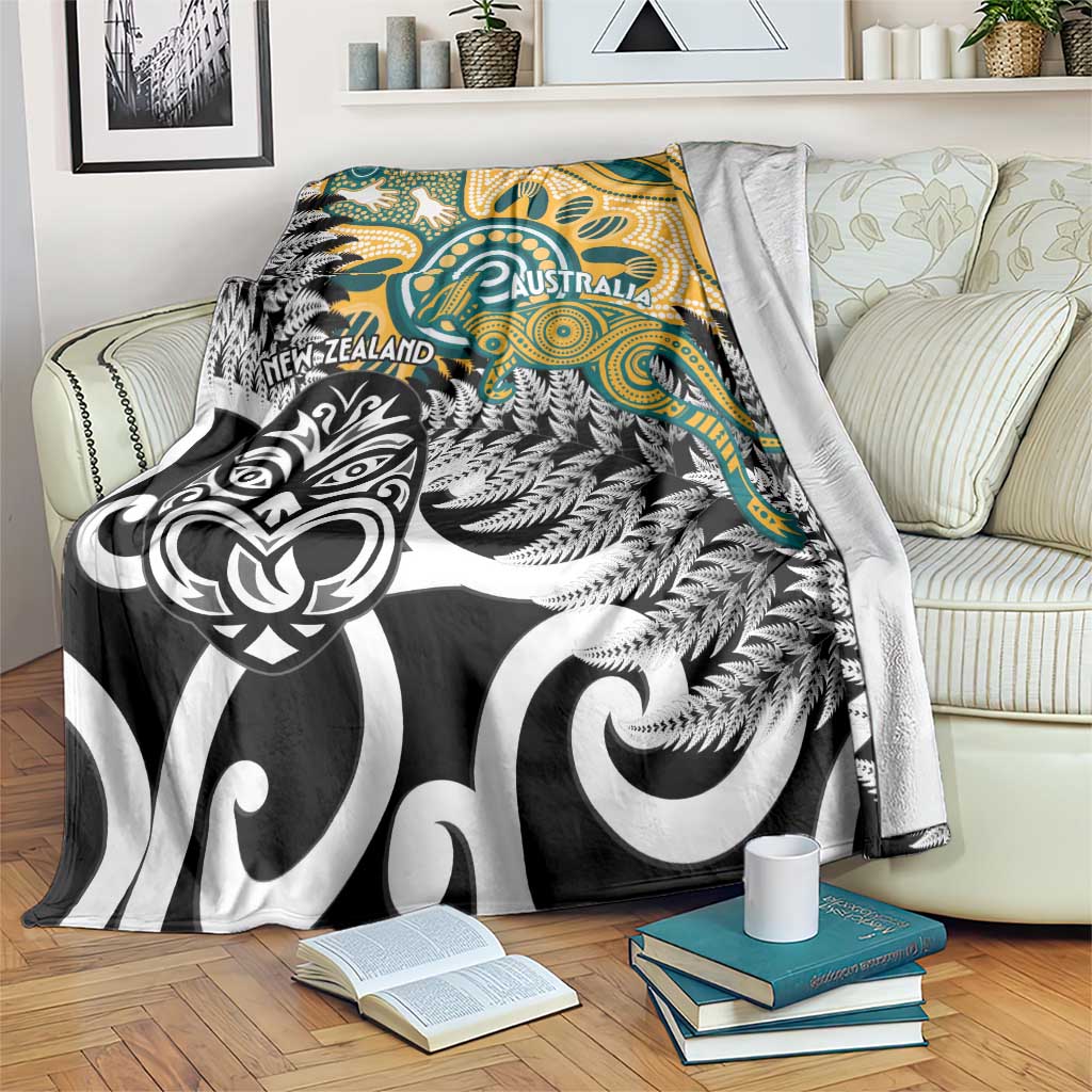 New Zealand Australia Rugby Blanket Wallabies Aboriginal All Black Maori Tiki Together - Aussie Hoodie