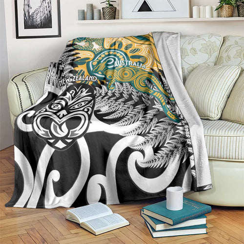New Zealand Australia Rugby Blanket Wallabies Aboriginal All Black Maori Tiki Together - Aussie Hoodie