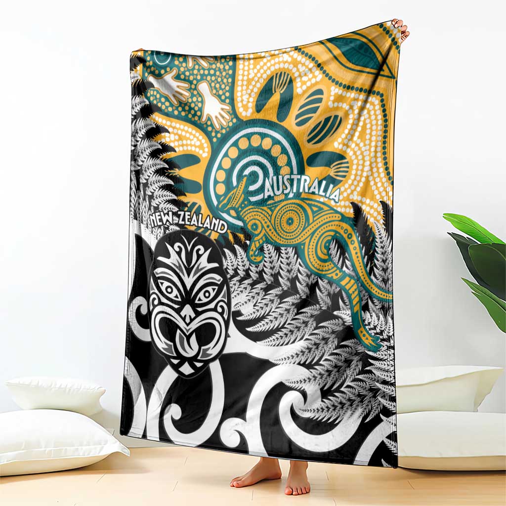 New Zealand Australia Rugby Blanket Wallabies Aboriginal All Black Maori Tiki Together - Aussie Hoodie
