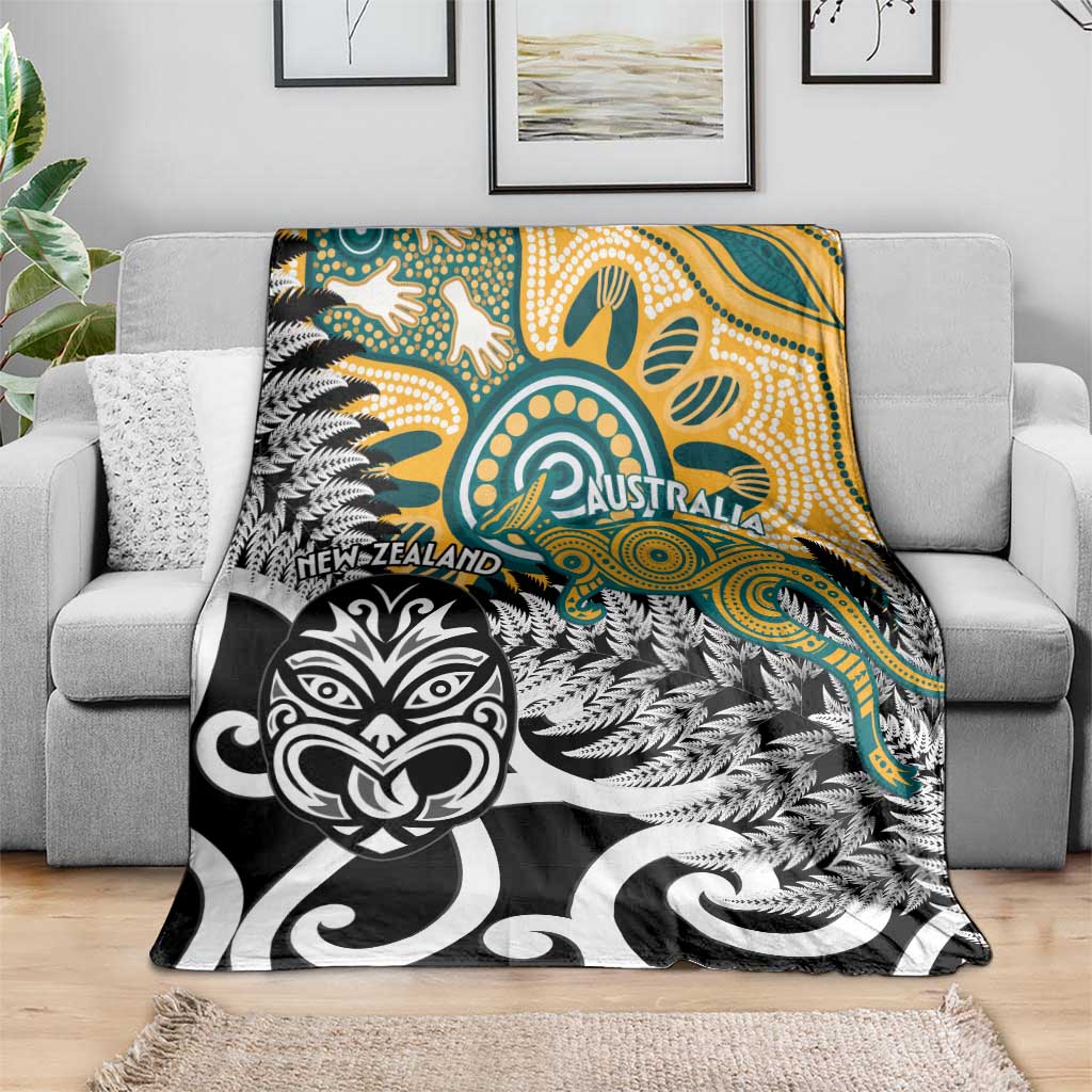 New Zealand Australia Rugby Blanket Wallabies Aboriginal All Black Maori Tiki Together - Aussie Hoodie
