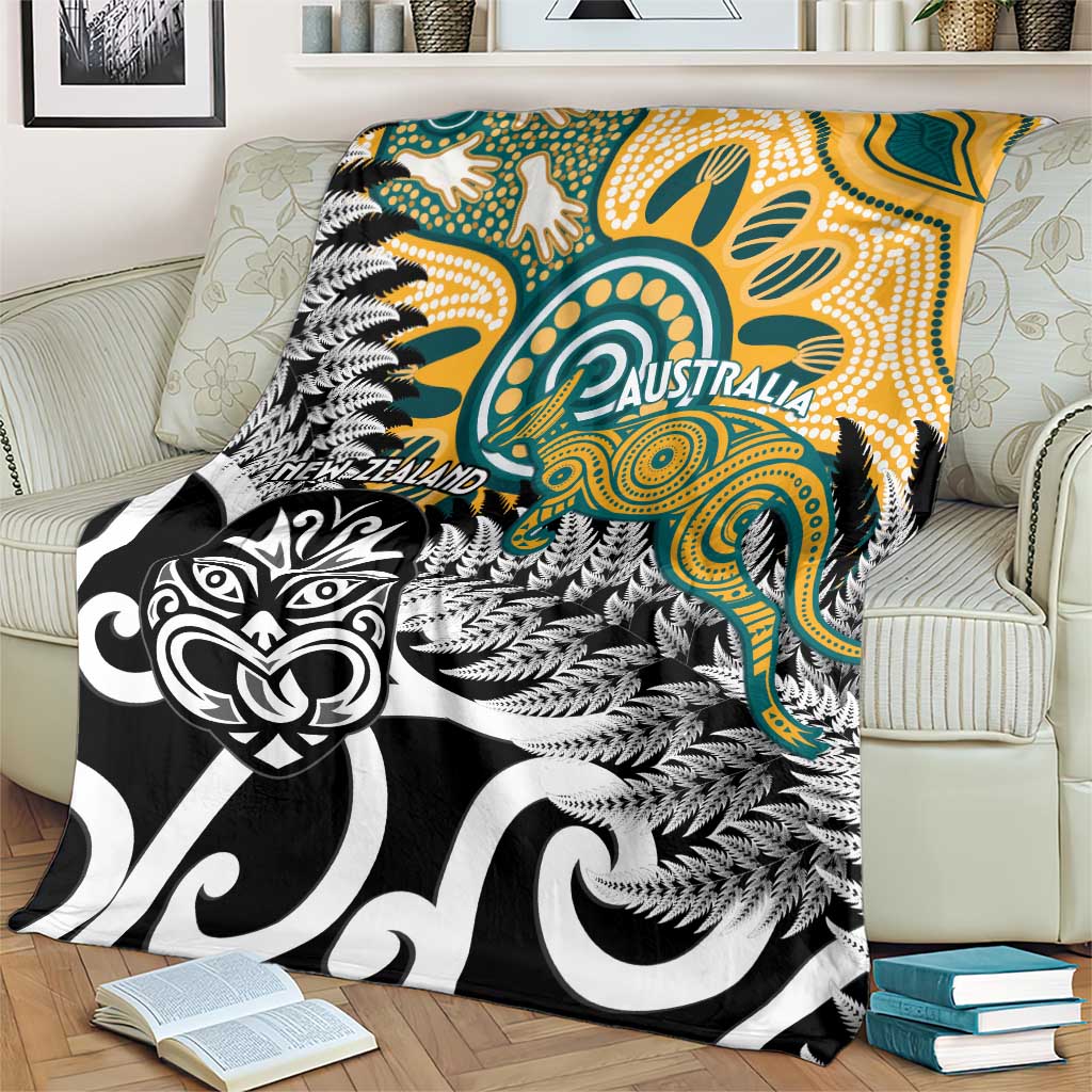 New Zealand Australia Rugby Blanket Wallabies Aboriginal All Black Maori Tiki Together - Aussie Hoodie