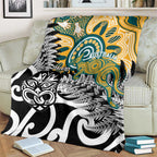 New Zealand Australia Rugby Blanket Wallabies Aboriginal All Black Maori Tiki Together - Aussie Hoodie