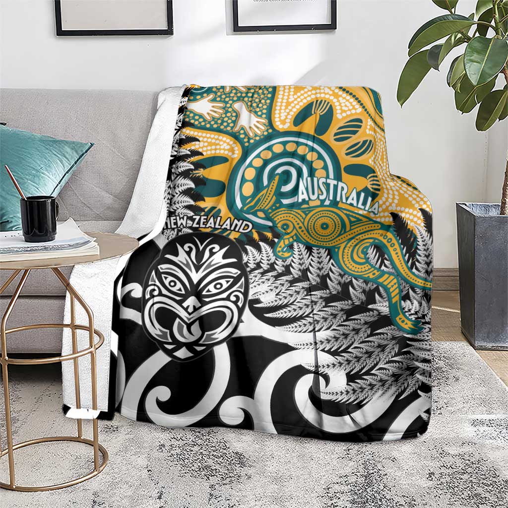 New Zealand Australia Rugby Blanket Wallabies Aboriginal All Black Maori Tiki Together - Aussie Hoodie