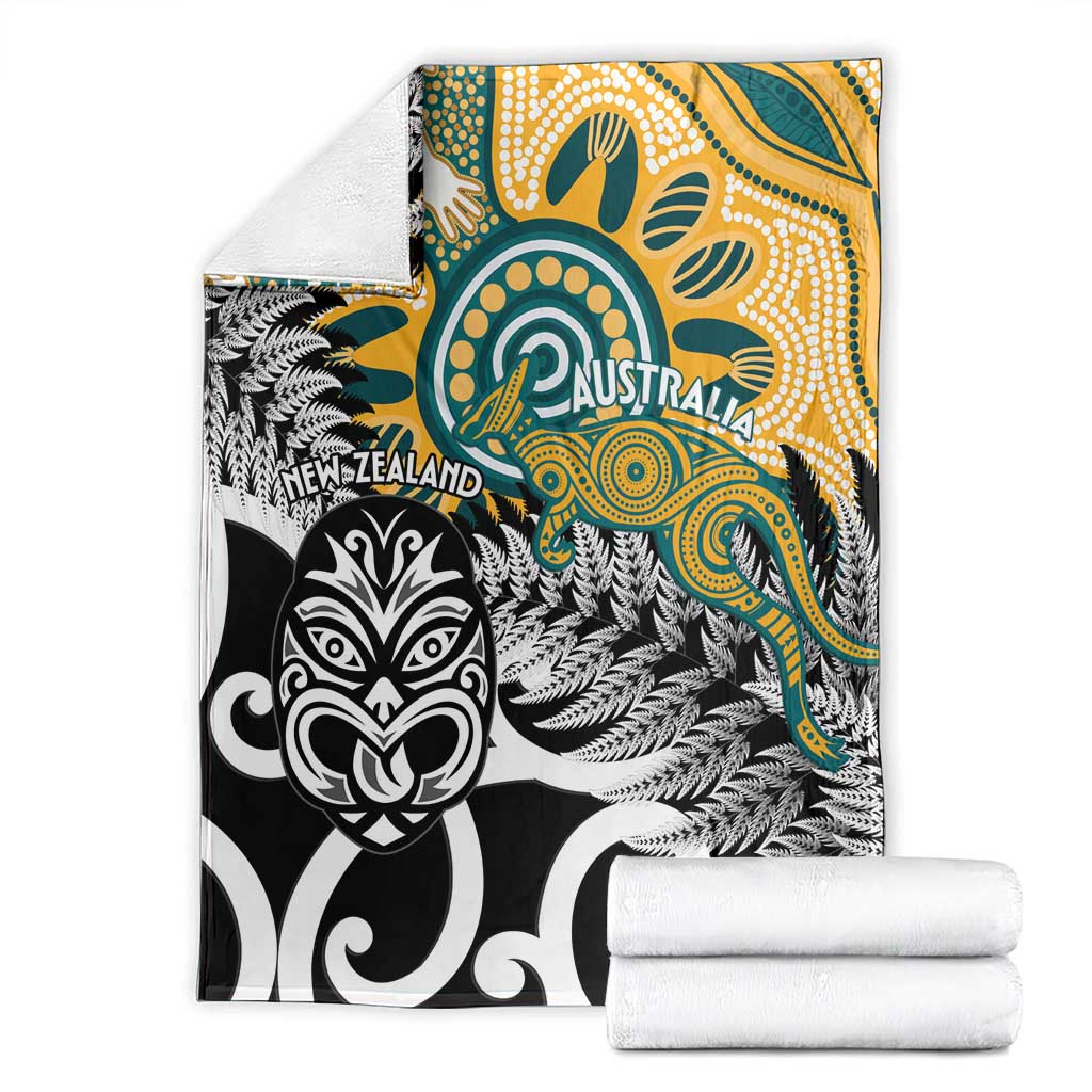 New Zealand Australia Rugby Blanket Wallabies Aboriginal All Black Maori Tiki Together - Aussie Hoodie