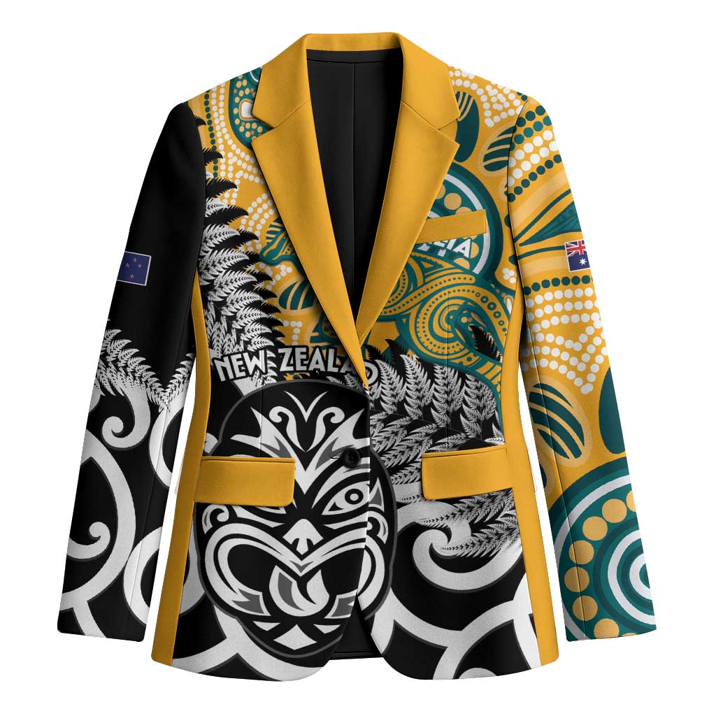New Zealand Australia Rugby Custom Blazer Wallabies Aboriginal All Black Maori Tiki Together - Aussie Hoodie
