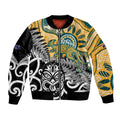 New Zealand Australia Rugby Custom Bomber Jacket Wallabies Aboriginal All Black Maori Tiki Together - Aussie Hoodie