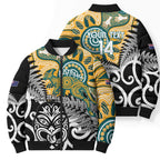 New Zealand Australia Rugby Custom Bomber Puffer Jacket Wallabies Aboriginal All Black Maori Tiki Together - Aussie Hoodie