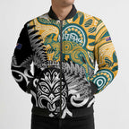 New Zealand Australia Rugby Custom Bomber Puffer Jacket Wallabies Aboriginal All Black Maori Tiki Together - Aussie Hoodie