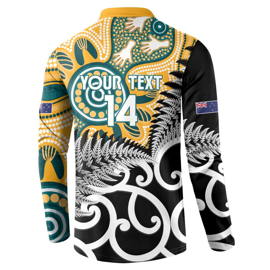 New Zealand Australia Rugby Custom Button Sweatshirt Wallabies Aboriginal All Black Maori Tiki Together - Aussie Hoodie