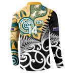New Zealand Australia Rugby Custom Button Sweatshirt Wallabies Aboriginal All Black Maori Tiki Together - Aussie Hoodie