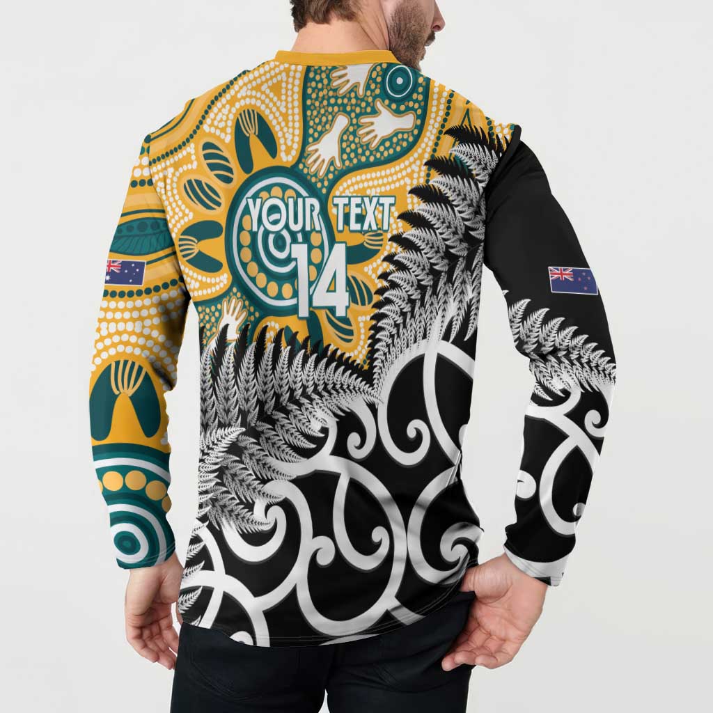 New Zealand Australia Rugby Custom Button Sweatshirt Wallabies Aboriginal All Black Maori Tiki Together - Aussie Hoodie
