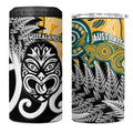 New Zealand Australia Rugby 4 in 1 Can Cooler Tumbler Wallabies Aboriginal All Black Maori Tiki Together - Aussie Hoodie