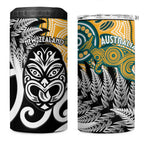 New Zealand Australia Rugby 4 in 1 Can Cooler Tumbler Wallabies Aboriginal All Black Maori Tiki Together - Aussie Hoodie