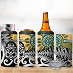 New Zealand Australia Rugby 4 in 1 Can Cooler Tumbler Wallabies Aboriginal All Black Maori Tiki Together - Aussie Hoodie