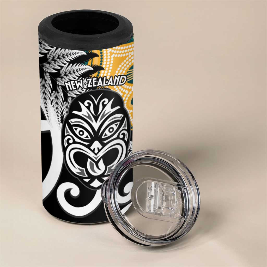 New Zealand Australia Rugby 4 in 1 Can Cooler Tumbler Wallabies Aboriginal All Black Maori Tiki Together - Aussie Hoodie