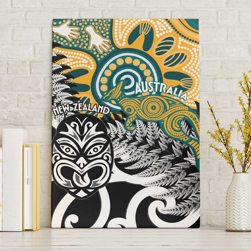New Zealand Australia Rugby Canvas Wall Art Wallabies Aboriginal All Black Maori Tiki Together - Aussie Hoodie