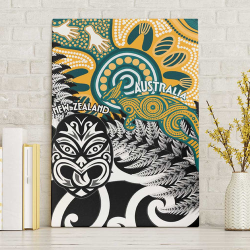 New Zealand Australia Rugby Canvas Wall Art Wallabies Aboriginal All Black Maori Tiki Together - Aussie Hoodie