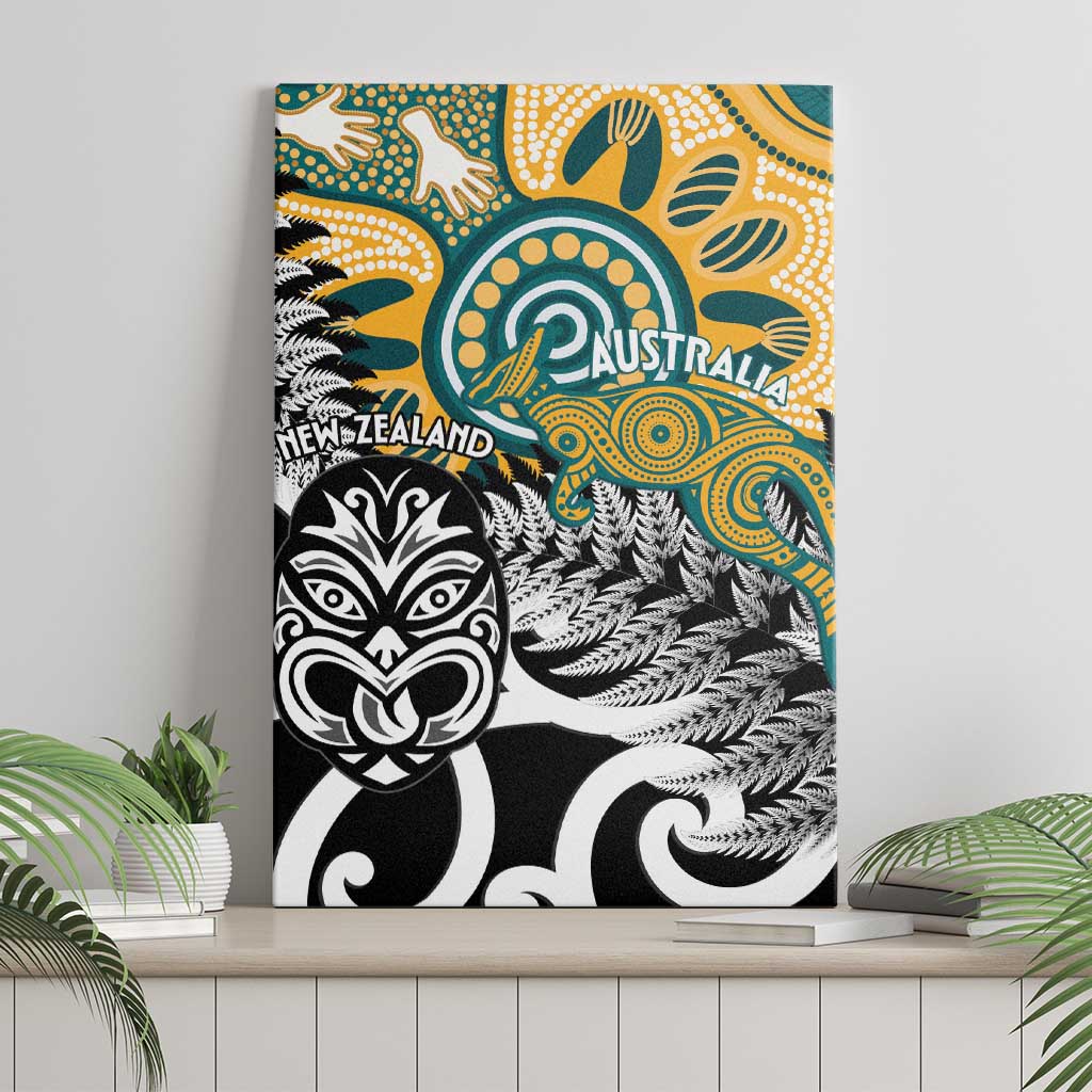 New Zealand Australia Rugby Canvas Wall Art Wallabies Aboriginal All Black Maori Tiki Together - Aussie Hoodie