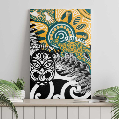 New Zealand Australia Rugby Canvas Wall Art Wallabies Aboriginal All Black Maori Tiki Together - Aussie Hoodie